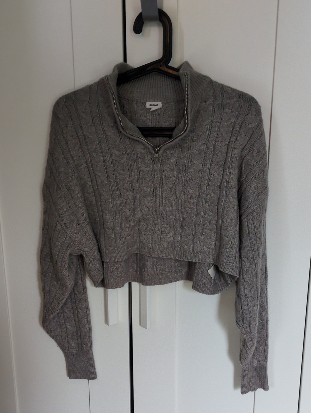 Garage Gray Cable-Knit Half-Zip Cropped Sweater